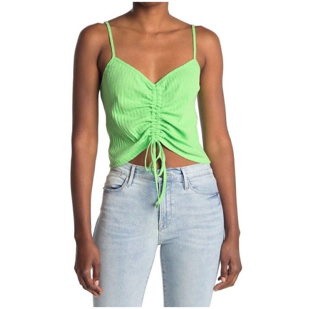NWT Abound by Nordstrom Neon Lime Green Drawstring Cinched V-Neck Tank
